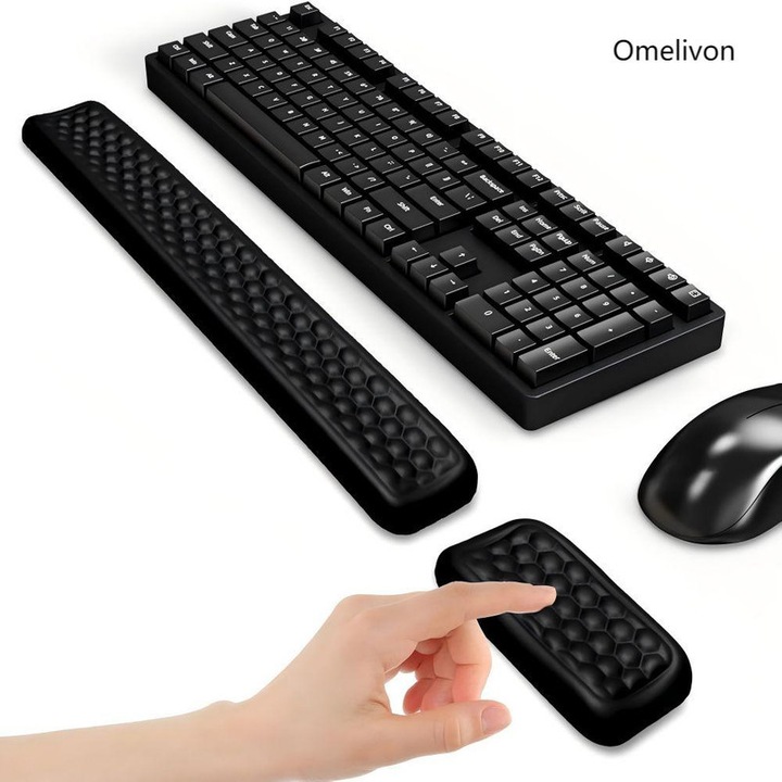 Csuklótámasz billentyűzethez és egérhez, ergonomikus memóriahabos szett, masszázs dizájn, fekete, 15.2x4.1x0.9" és 6"x3.55"x0.85"