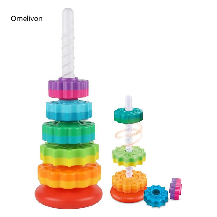 Jucarie educativa de stivuire si rotire, Omelivon, set multicolor, din plastic ABS, pentru copii 1+ ani