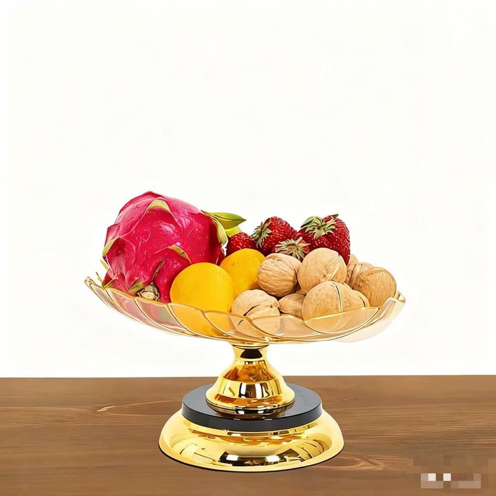 Platou de fructe Dousiany, inaltat, galben auriu, design elegant, pentru living