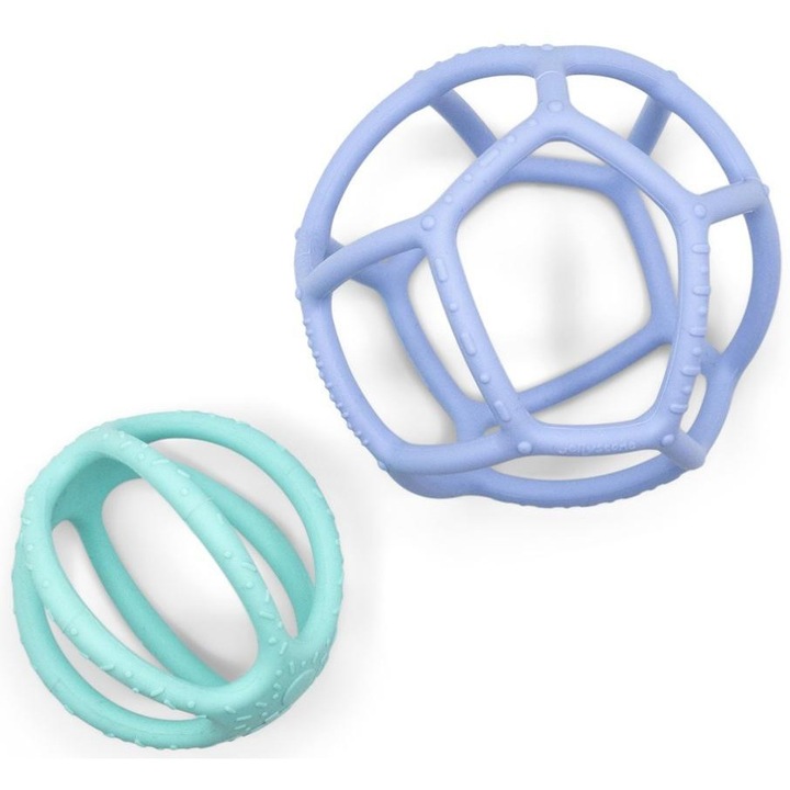 Set Jucarii Interactive Bebelusi Jellystone, Pilki Sensory Ball + Fidget Ball, Silicon, Albastru si Verde, 2 in 1
