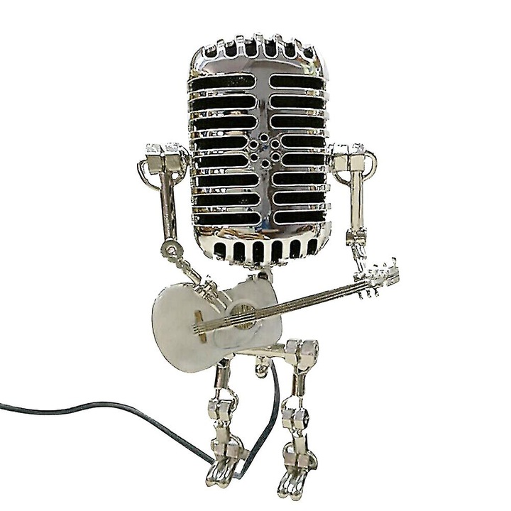 Veioza robot microfon din metal, 16x10x8cm, decorativa, alba