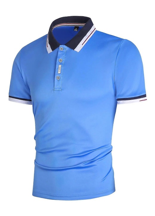 Férfi póló, egyszinű, lezser, kék, rövid ujjú, Kék