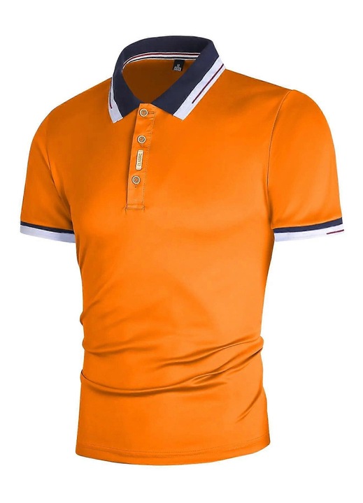 Rövid ujjú, poliészter-pamut, egyszínű, narancssárga, hétköznapi férfi pólóing