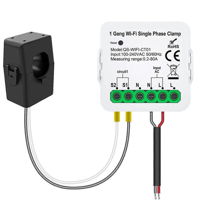 Contor de energie inteligent Tuya WiFi, monitorizare in timp real, alb, set 1ct