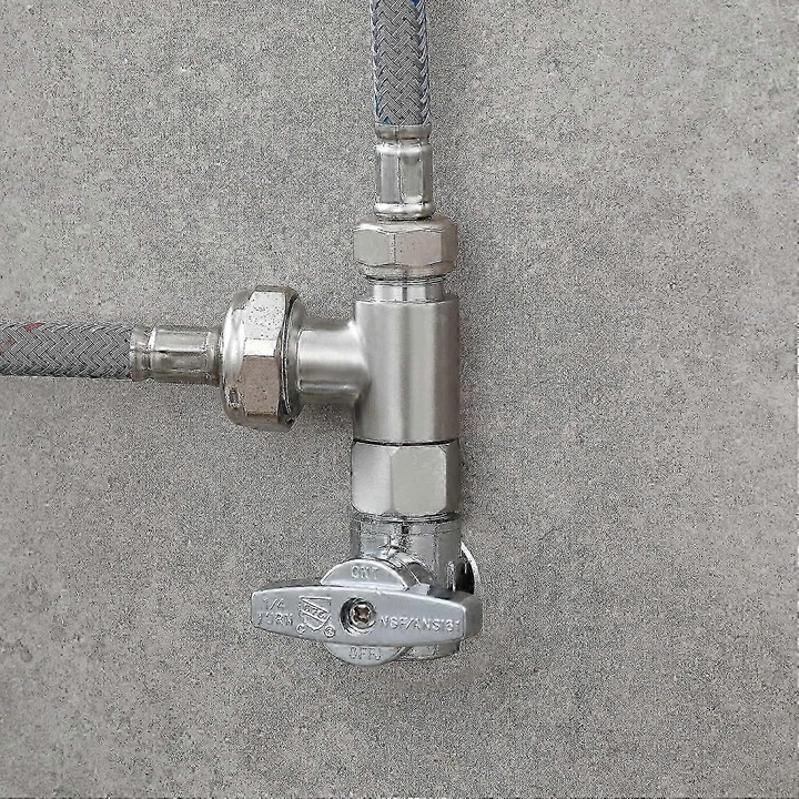 Conector 3 cai 3/8" si 1/2", din otel inoxidabil, finisaj nichel, pentru tevi apa