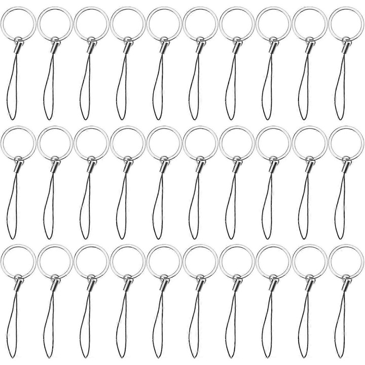 30 darabos kulcstartó készlet rögzítőgyűrűkkel és nylon zsinórral, 8,4 cm