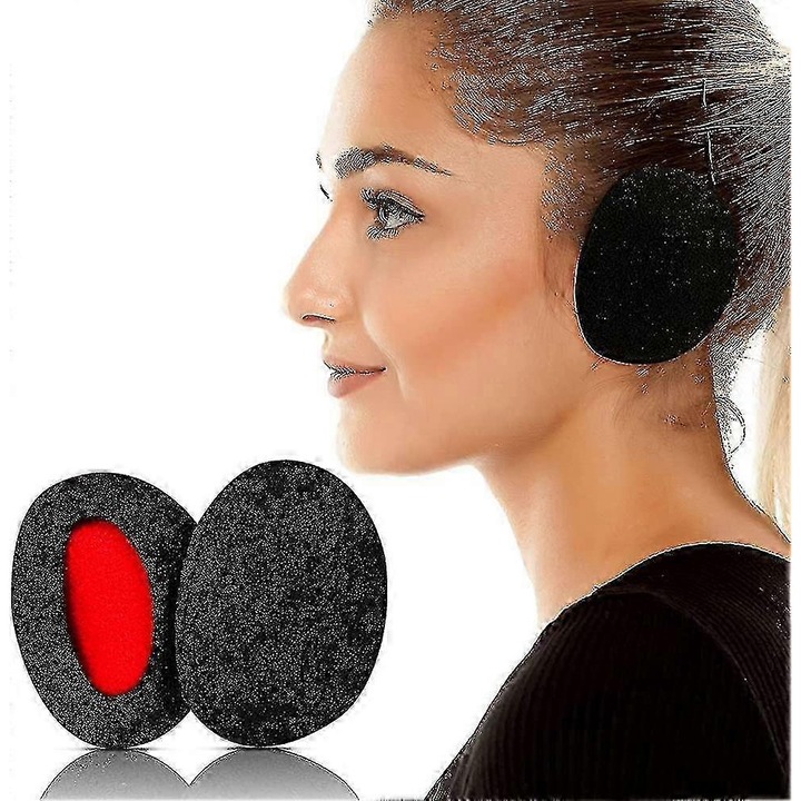 Caciuli pentru iarna, bandless, calduroase, negru/rosu, set de 1 pereche