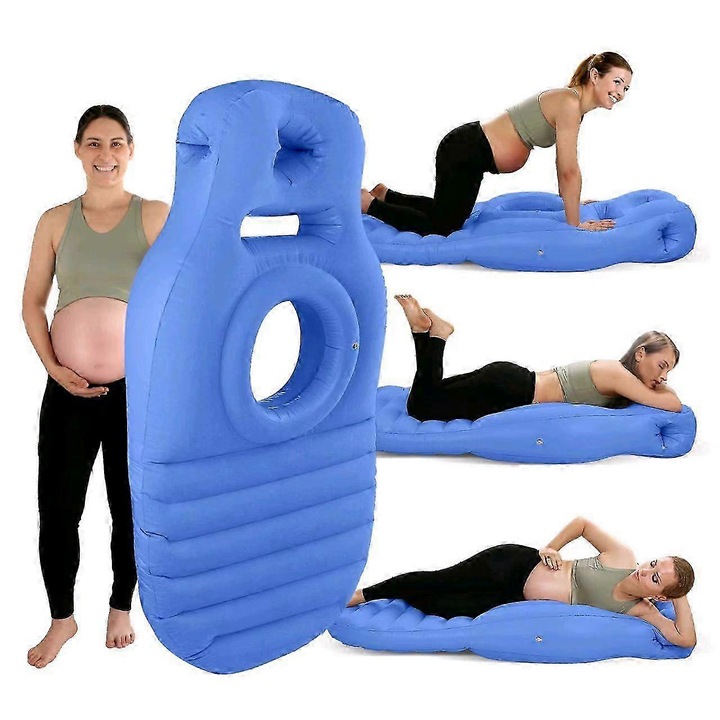 Perna gonflabila pentru gravide cu deschidere pentru burta, suport complet pentru somn, reducerea durerilor de spate, portabila, albastra