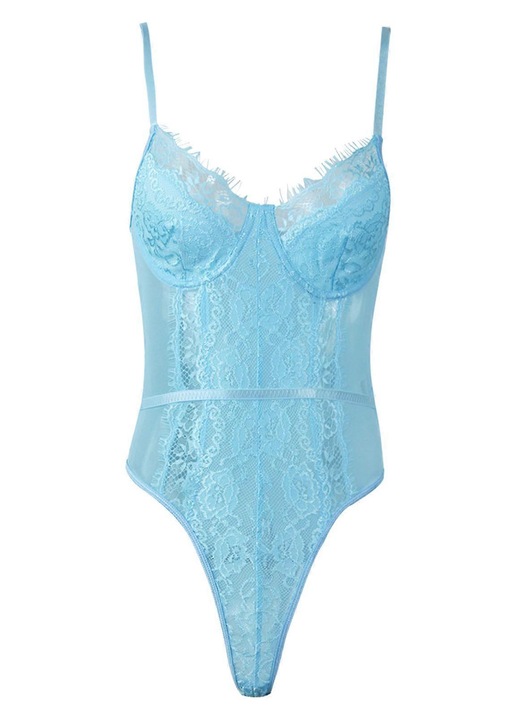Csipkés body, 3/4-es melltartóval, kék, poliészter, M INTL