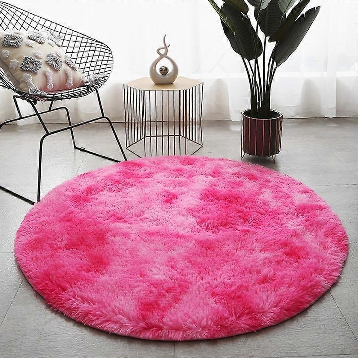 Covor rotund din poliester, 60-160cm, antiderapant, moale, multicolor