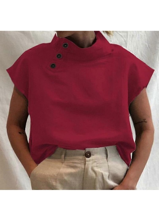 Tricou dama, bumbac/in, supradimensionat, maneca scurta, visiniu, 5XL INTL
