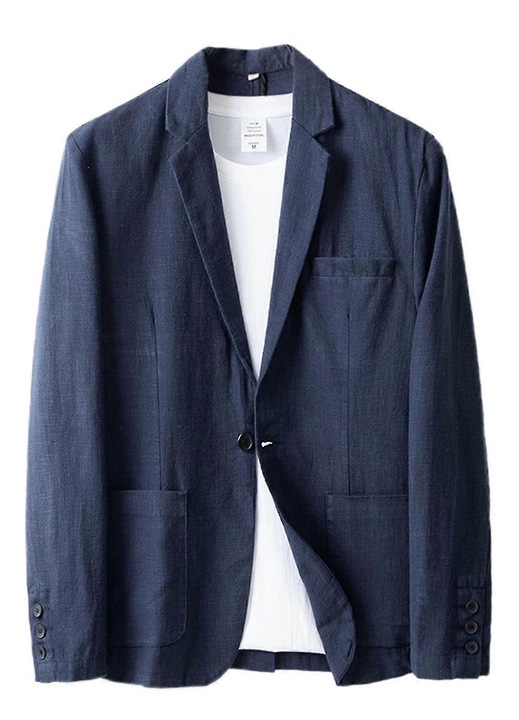 Sacou barbatesc, bleumarin, din in, maneca lunga, cu buzunare