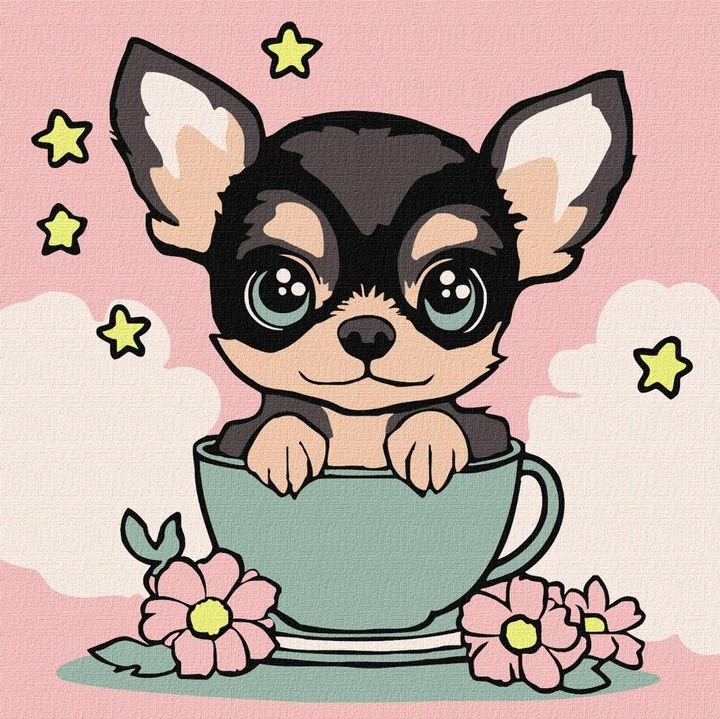 Set pictura pe numere, Ideyka, catelus dulce, 2 pensule, paleta de vopsele acrilice, panza 30x40cm