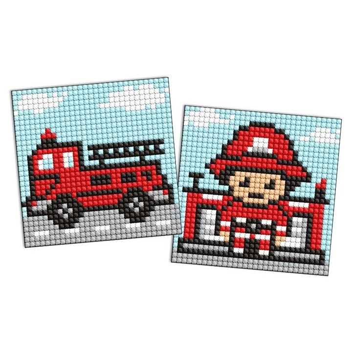 Set de artizanat ideyka, mozaic cu diamante, 2 baze autocolante, multicolor, pompier