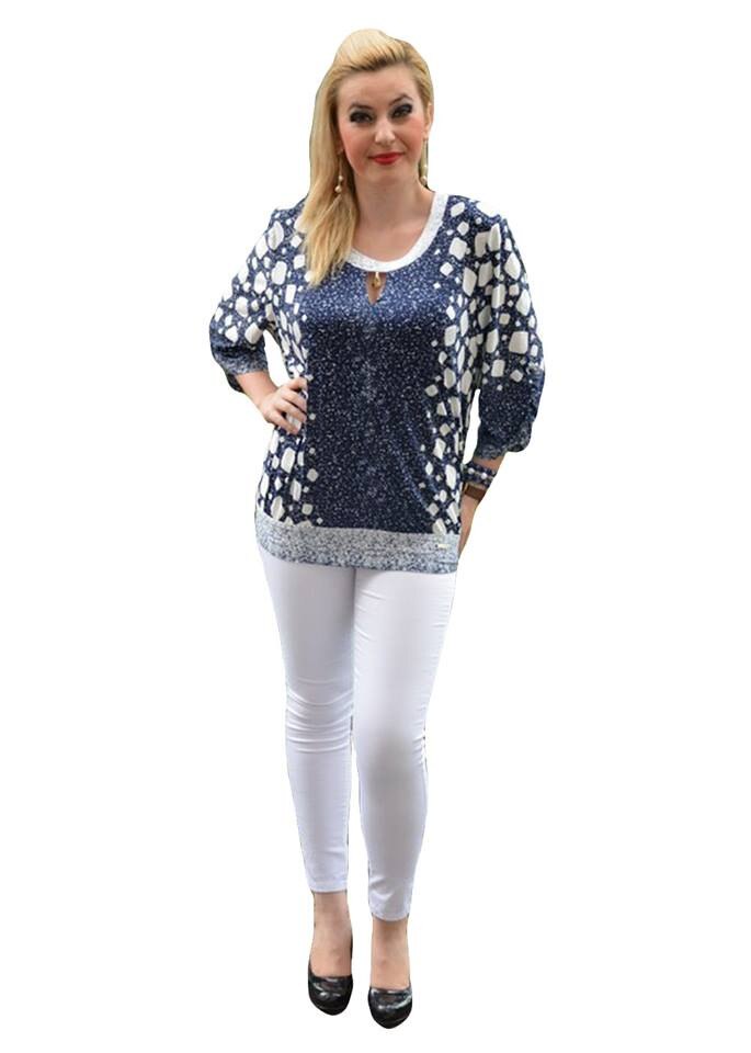 Bluza deosebita cu maneca scurta, cu manseta la baza,D&J Exclusive, Albastru marin