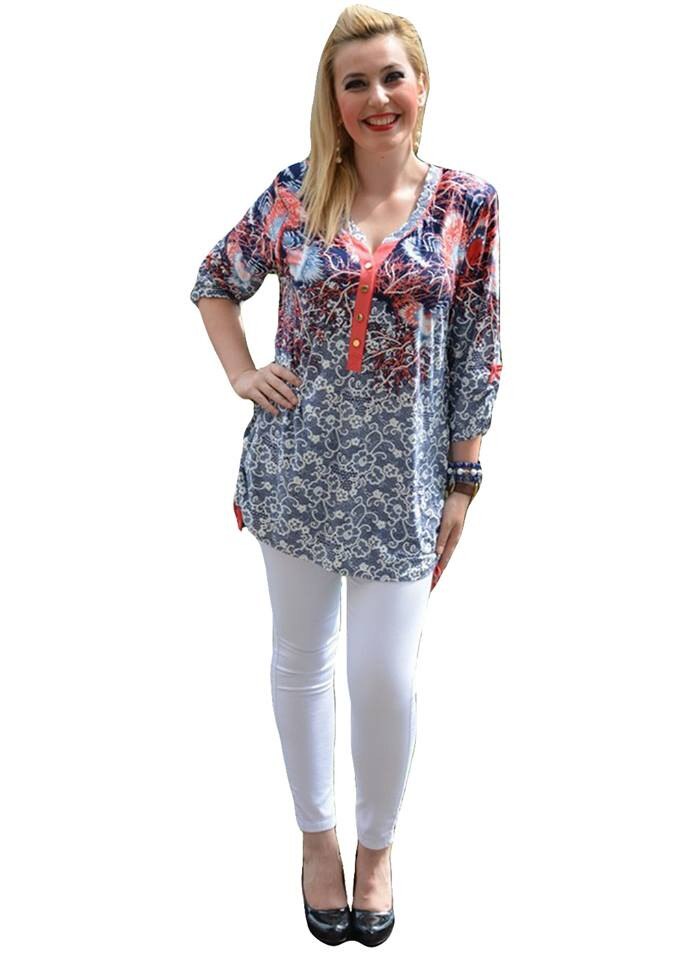 Bluza trendy cu design,D&J Exclusive, Bleumarin/Alb