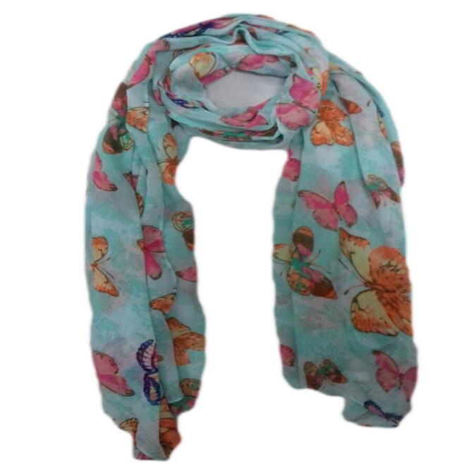 Esarfa tinereasca imprimeu de fluturi multicolori ,D&J Exclusive,albastra