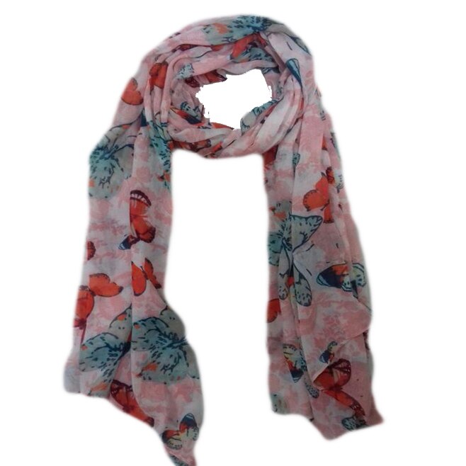 Esarfa tinereasca imprimeu de fluturi multicolori ,D&J Exclusive,alb/roz