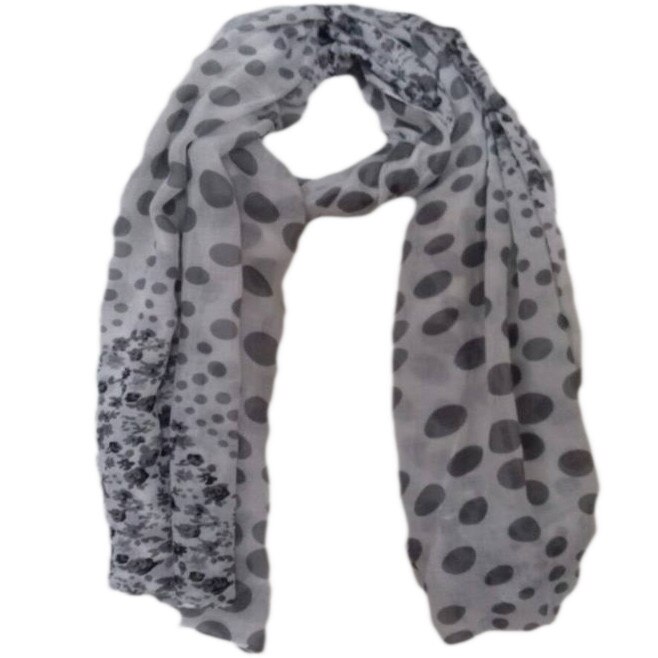 Esarfa chic cu design de buline si flori gri ,D&J Exclusive, alba