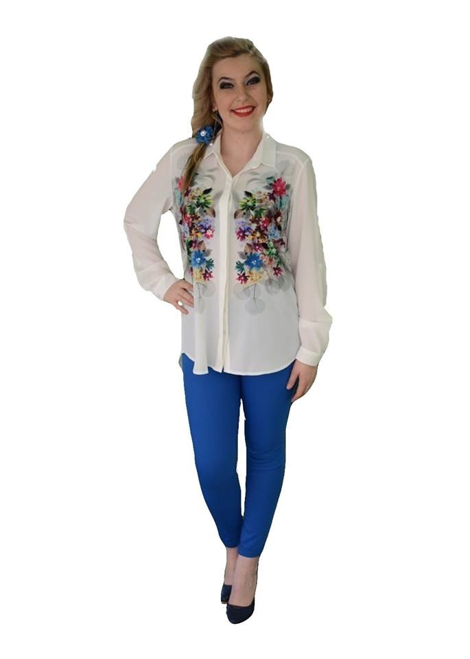 Camasa casual cu maneca lunga si flori colorate,masura mare,D&J Exclusive, Alb