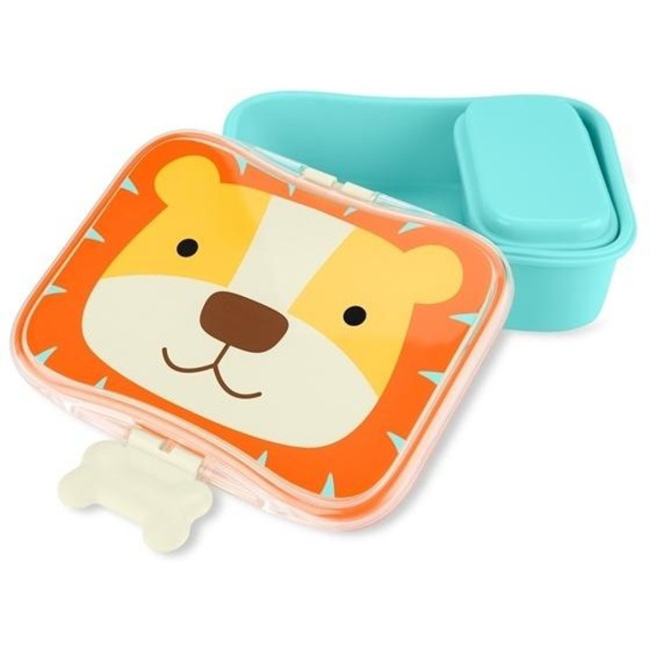 Cutie alimentara SKIP HOP, model Leu, 700ml, set cu recipient pentru gustari, fara BPA, multicolor