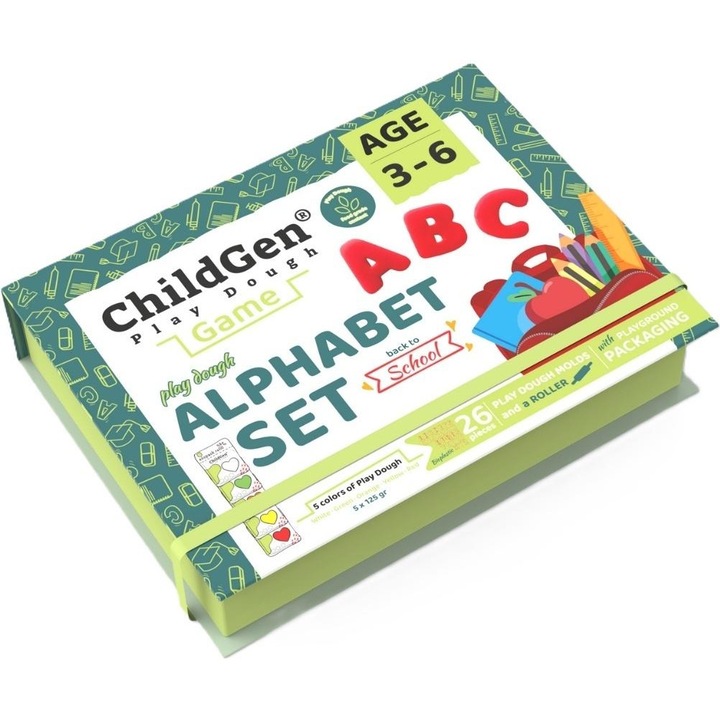 Gyurmaszett Ábécé, ChildGen, 5 szín, 9 forma, 30x20 cm