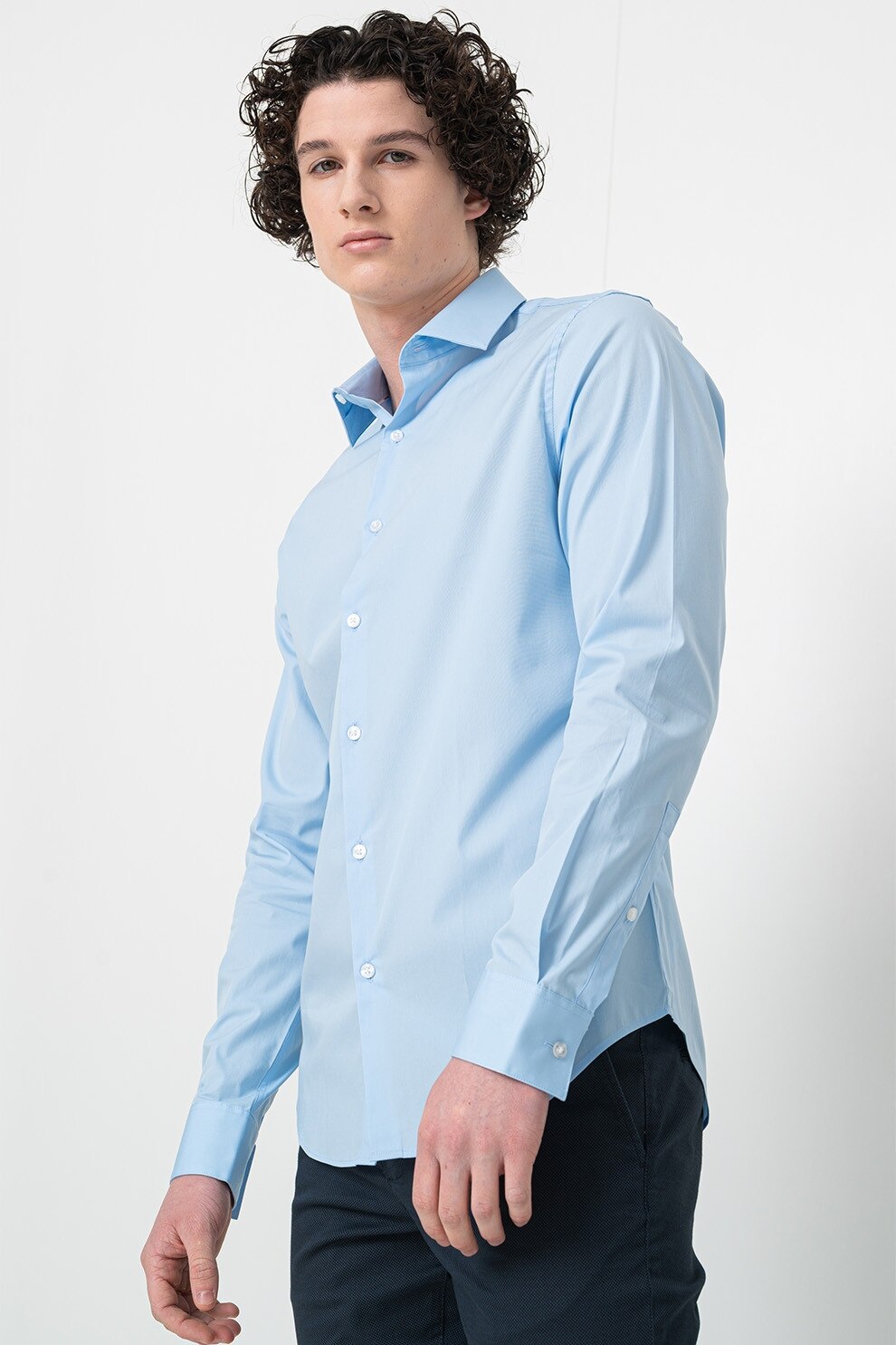 CALVIN KLEIN, Camasa slim fit din amestec de bumbac, Albastru deschis, 40