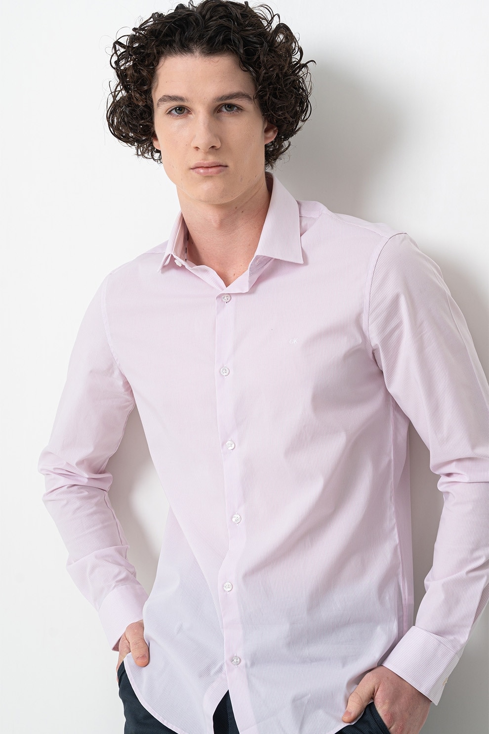 CALVIN KLEIN, Camasa slim fit, Alb, Roz deschis, 39