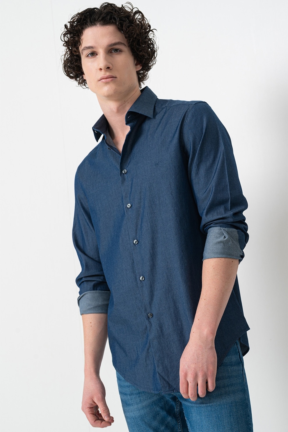 CALVIN KLEIN, Camasa regular fit din material chambray, Albastru melange, 39
