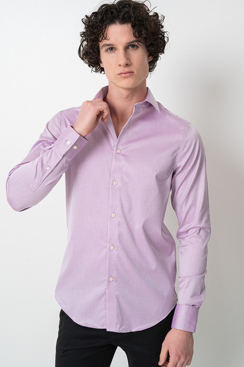 CALVIN KLEIN, Szűk fazonú pamuttartalmú ing, Málnaszín/Törtfehér, 39