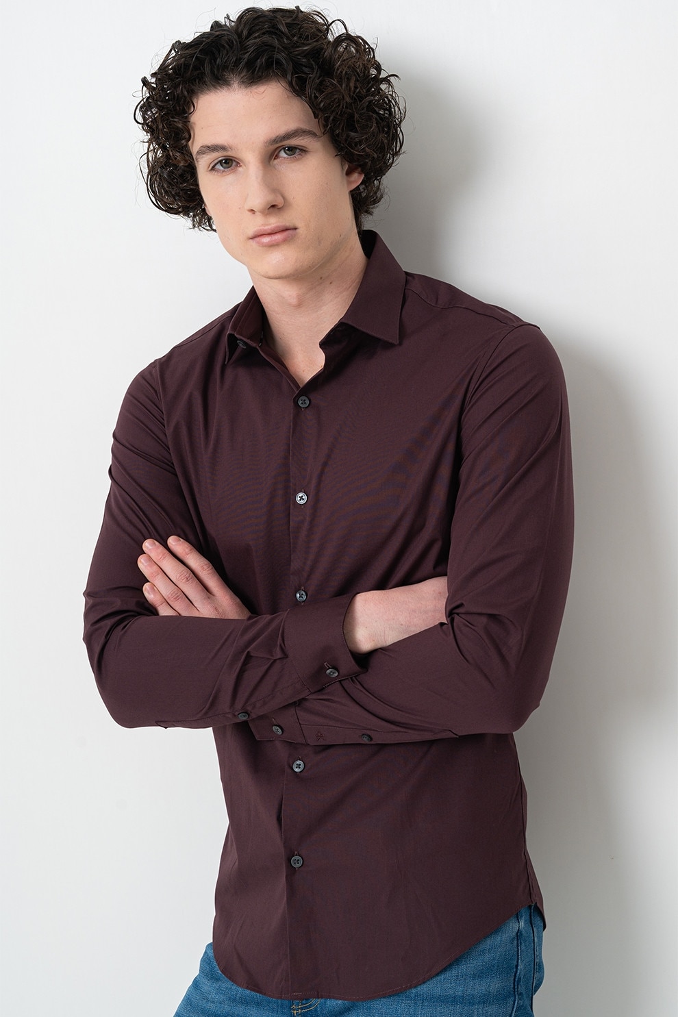 CALVIN KLEIN, Camasa slim fit, Maro cognac, 38