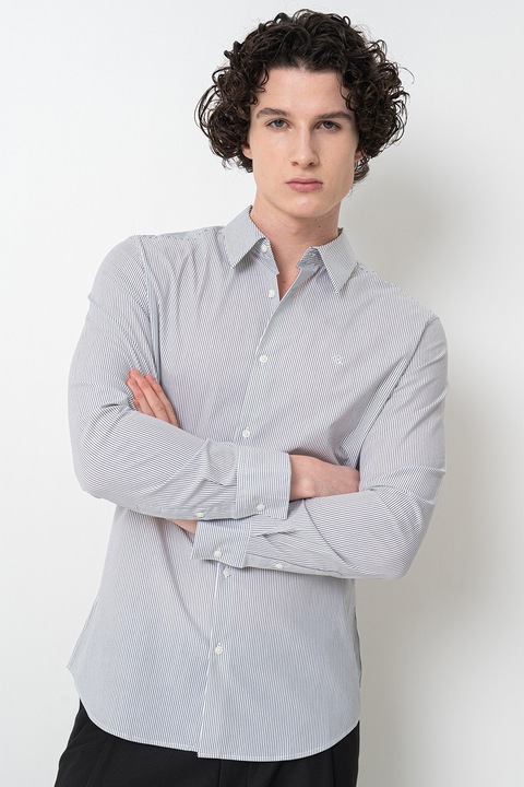 CALVIN KLEIN, Szűk fazonú csíkos ing diszkrét logóval, Fekete/Törtfehér