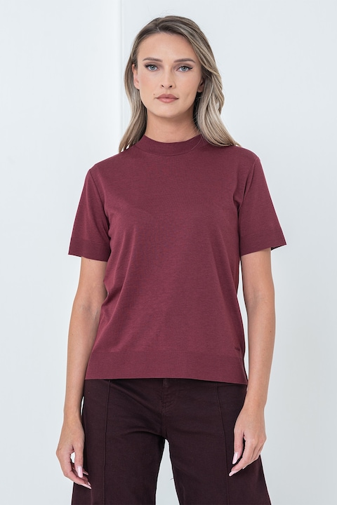 CALVIN KLEIN, Tricou din amestec de lyocell cu decolteu la baza gatului, Visiniu