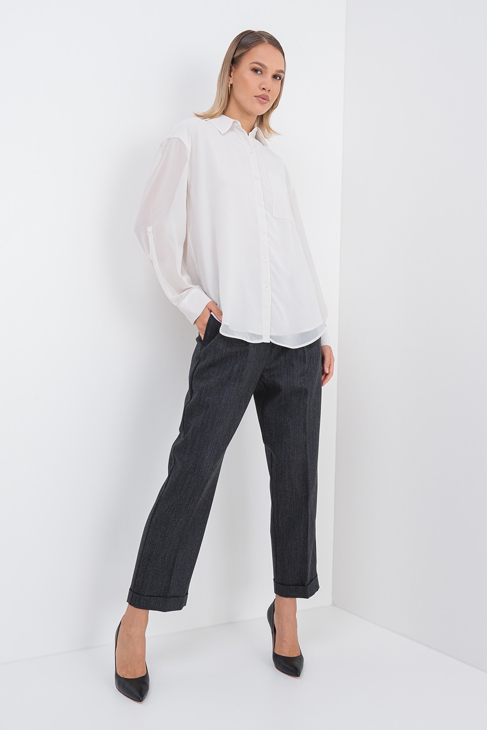 CALVIN KLEIN, Camasa cu maneci cazute, Alb, S