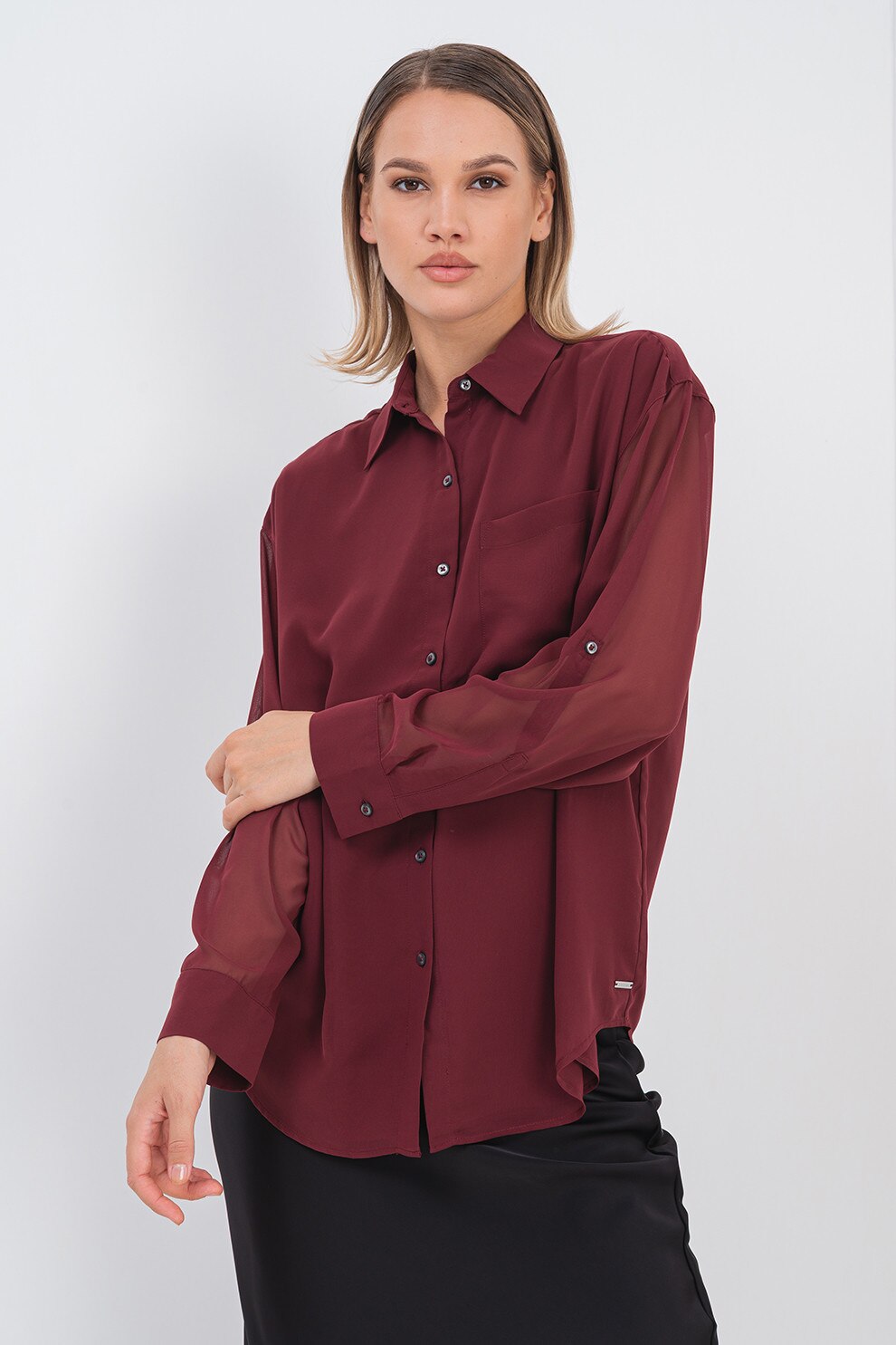 CALVIN KLEIN, Camasa cu maneci cazute, Violet tyrian, S