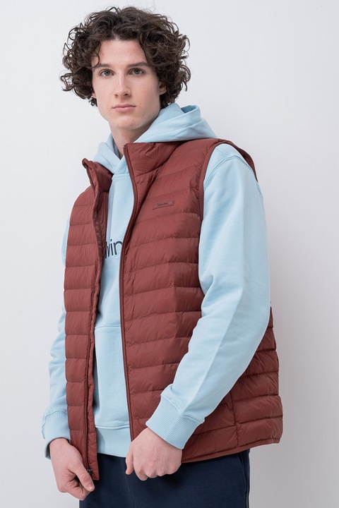 CALVIN KLEIN, Vesta matlasata cu fermoar, Maro scortisoara, XXL