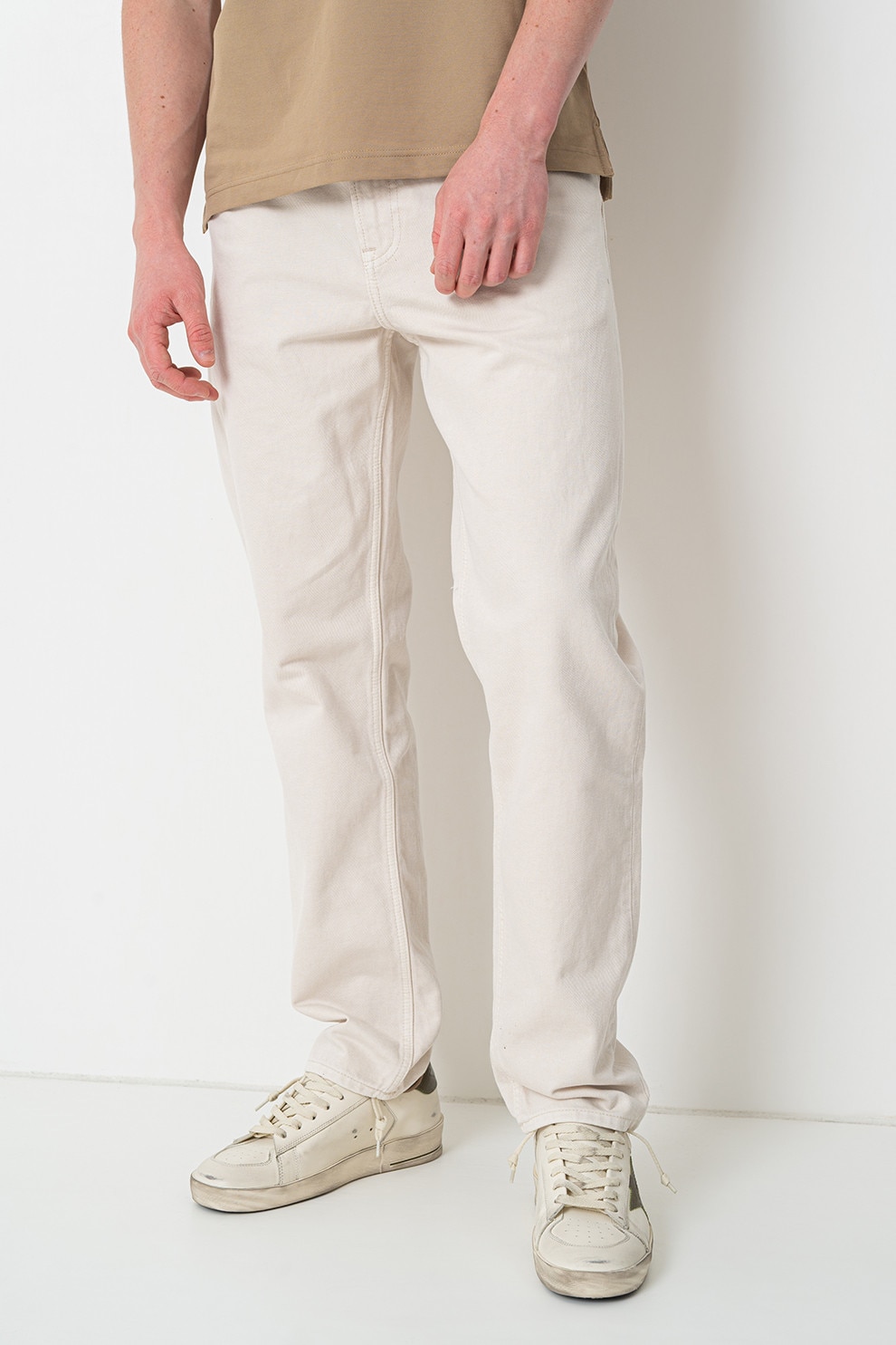 CALVIN KLEIN, Blugi relaxed fit cu talie medie, Alb fildes, W33-L32