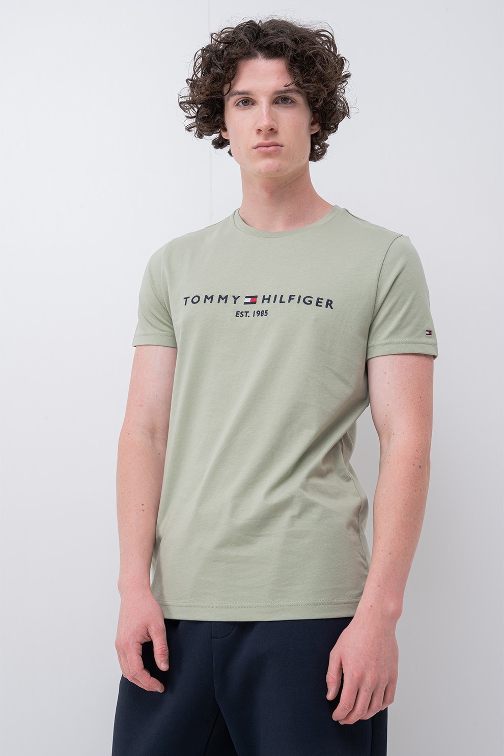Tommy Hilfiger, Tricou slim fit din bumbac cu broderie, Verde pal, S