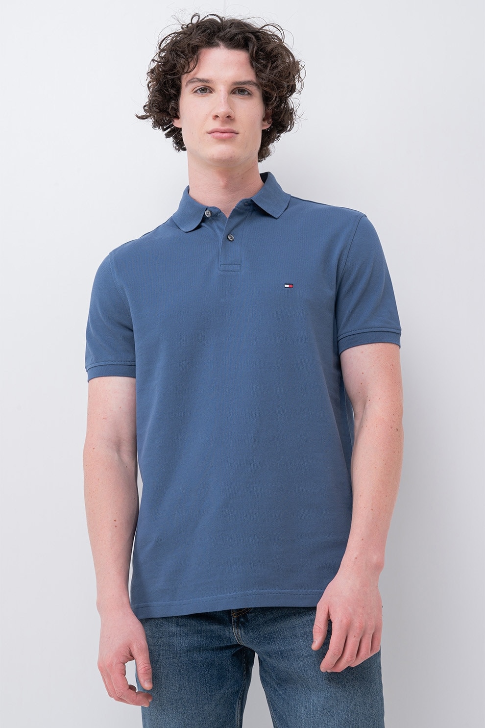 Tommy Hilfiger, Tricou polo din amestec de bumbac organic 1985, Albastru pal, M