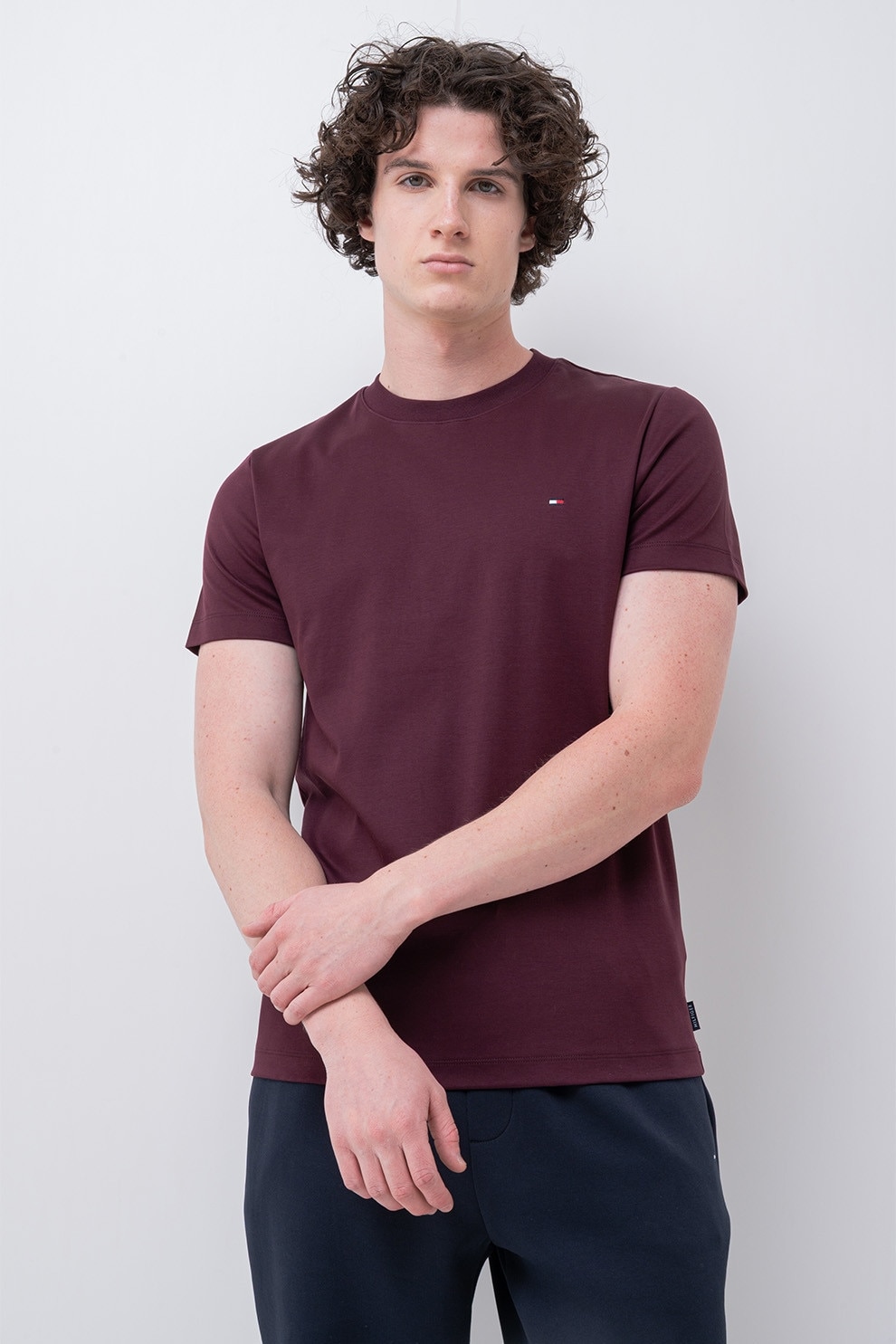 Tommy Hilfiger, Tricou slim fit cu decolteu la baza gatului, Violet tyrian, S