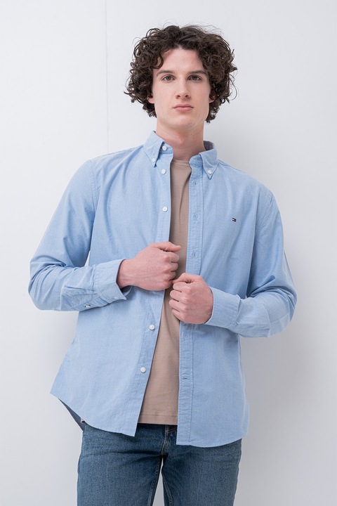 Tommy Hilfiger, Camasa Oxford regular fit Heritage, Albastru deschis melange