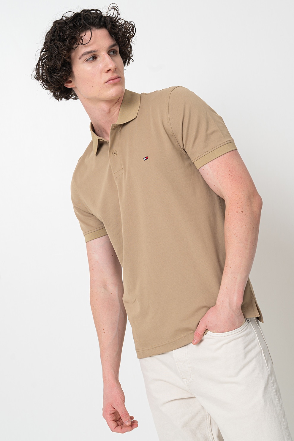 Tommy Hilfiger, Tricou polo regular fit, Maro, Maro nisip, L
