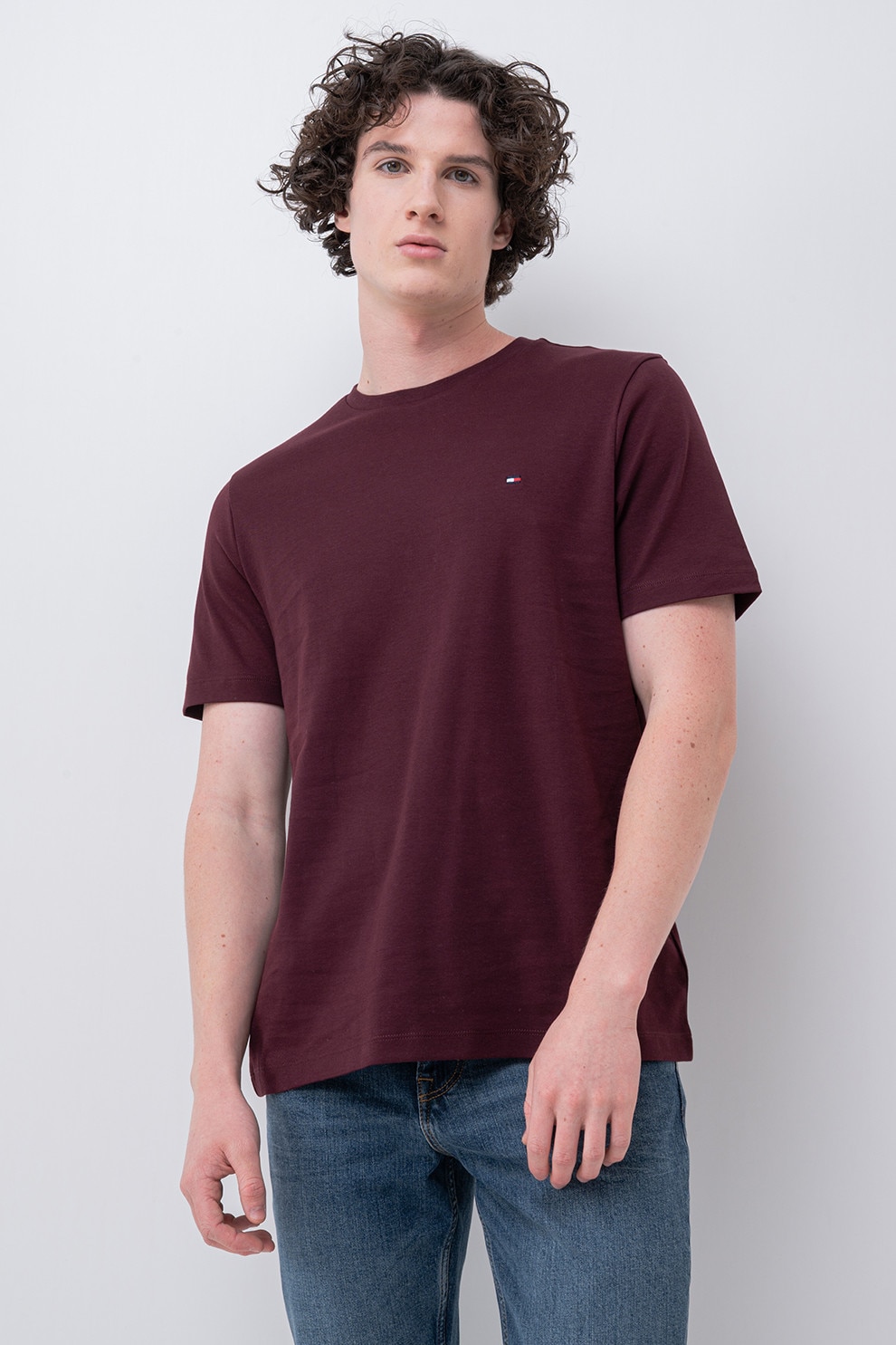 Tommy Hilfiger, Tricou de bumbac organic cu logo discret, Violet tyrian, XL