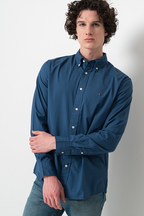 Tommy Hilfiger, Camasa regular fit din bumbac, Albastru prafuit