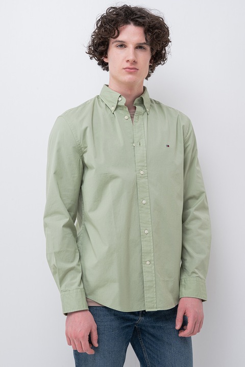 Tommy Hilfiger, Camasa regular fit din bumbac, Verde deschis