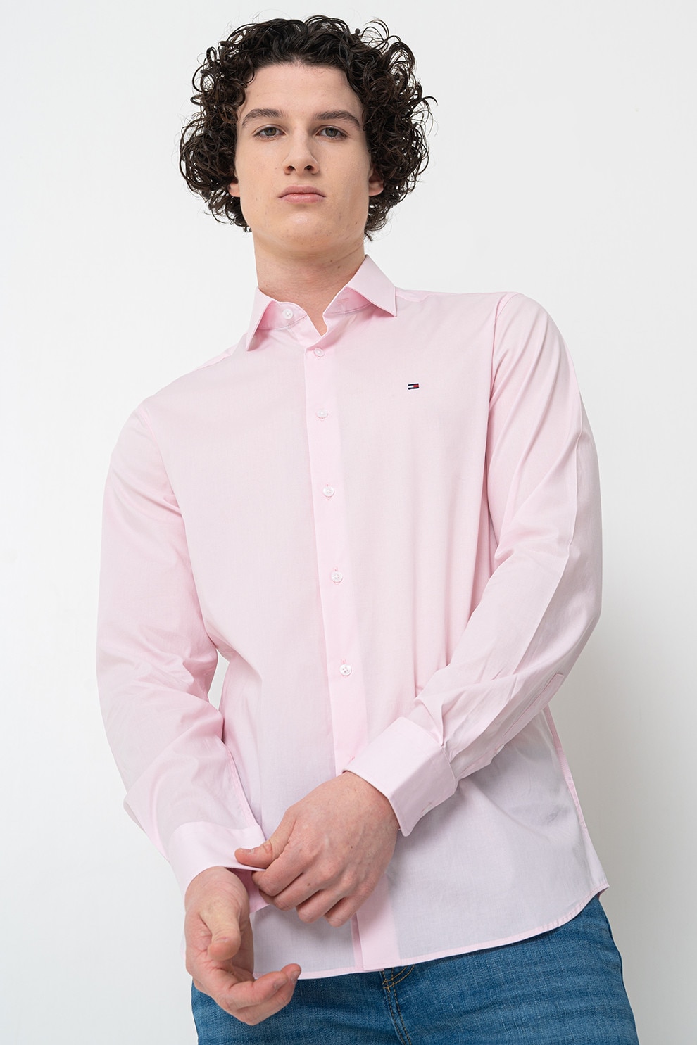 Tommy Hilfiger, Camasa slim fit din amestec de bumbac, Roz deschis, 44