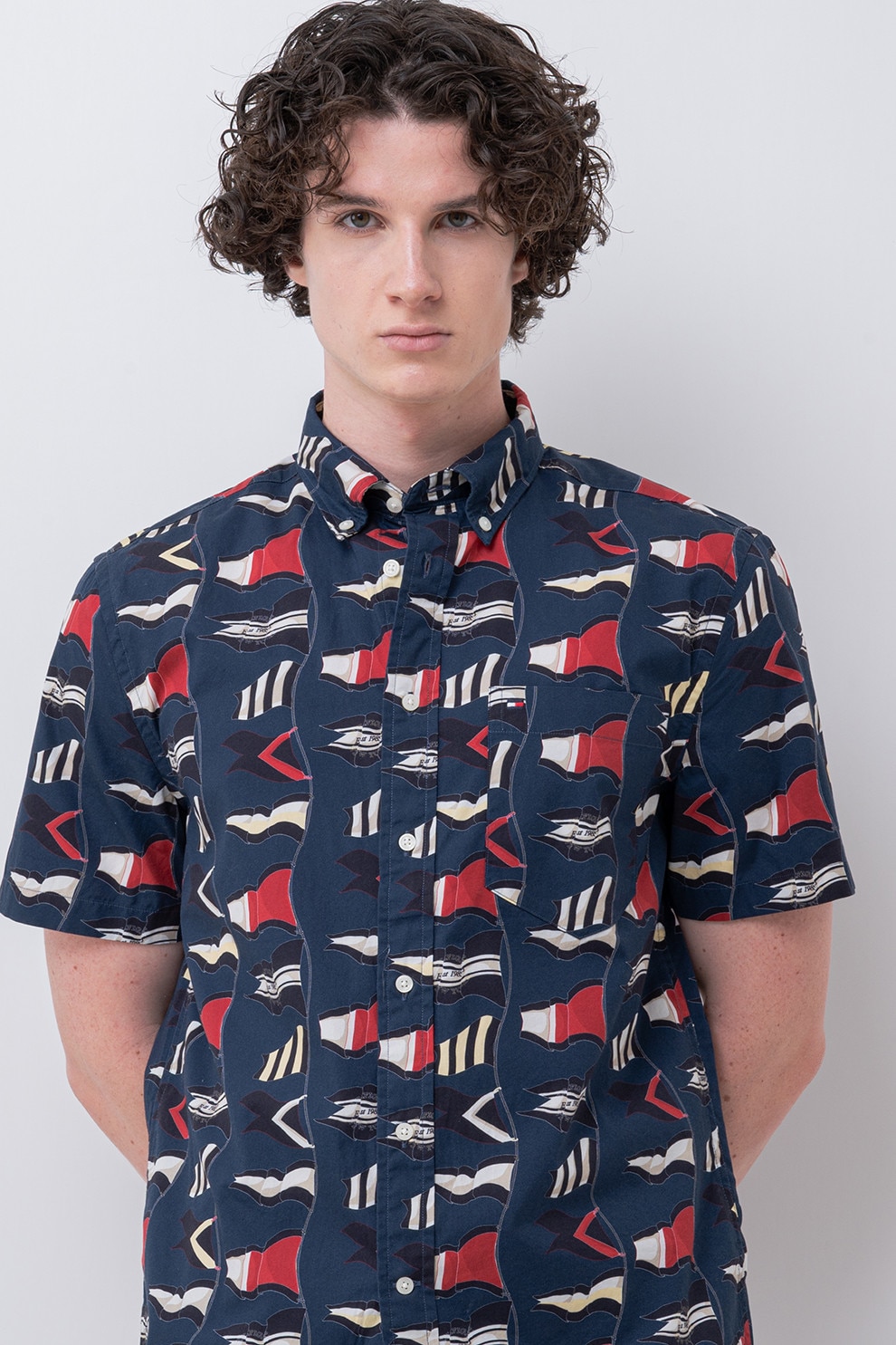 Tommy Hilfiger, Camasa regular fit cu model grafic, Albastru inchis, XXL