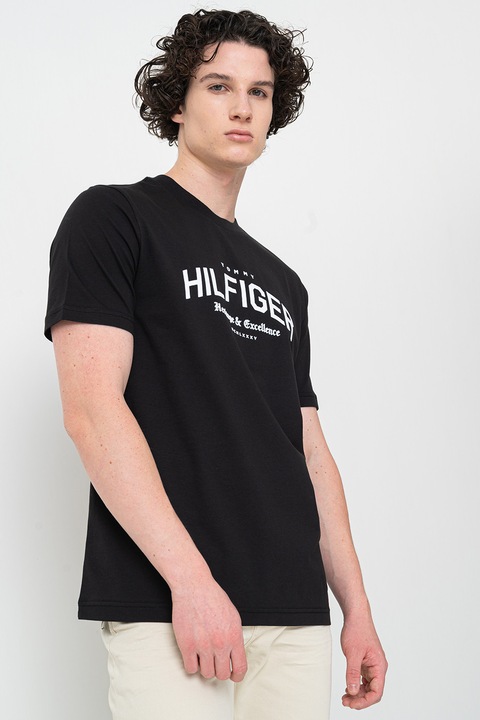 Tommy Hilfiger, Pamutpóló logómintával, Fehér/Fekete