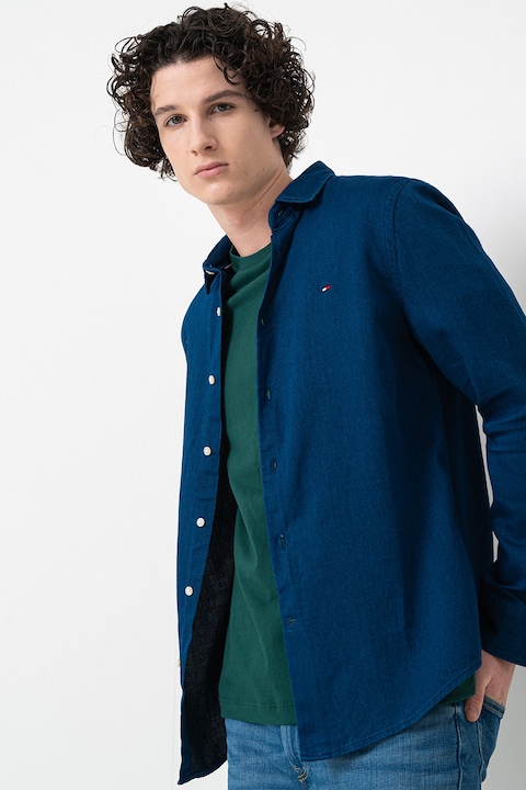 Tommy Hilfiger, Camasa din bumbac cu model uni, Albastru indigo