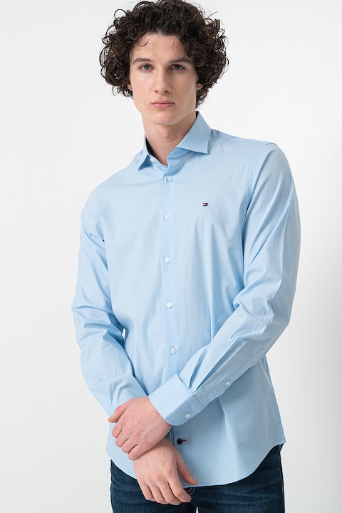 Tommy Hilfiger, Szűk fazonú pamuttartalmú ing, Jégkék